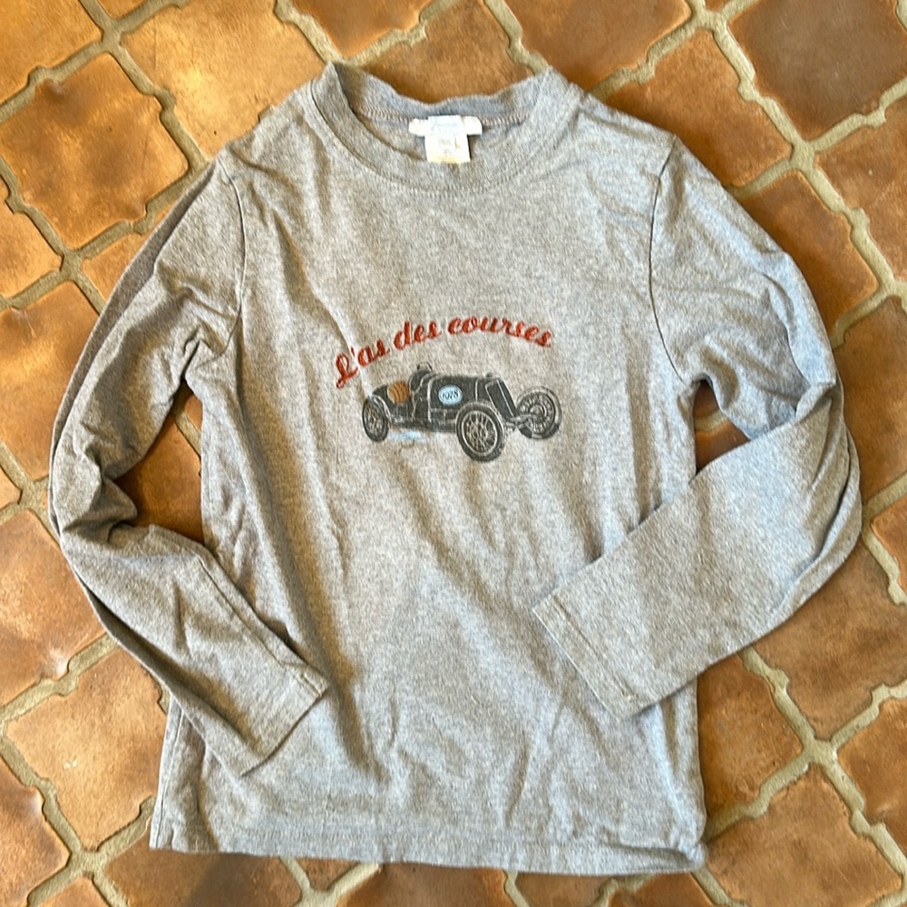 Jacadi long sleeve T-shirt, size 8 cotton gray with Car appliqué